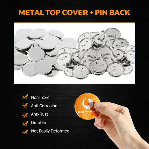 BEAMNOVA 100 Sets of Metal Button Supplies Blank 32mm / 1.26 in (Approx. 1-1/4 inch) for Button Maker Machine, Slick Metallic Back, Badge Making P...