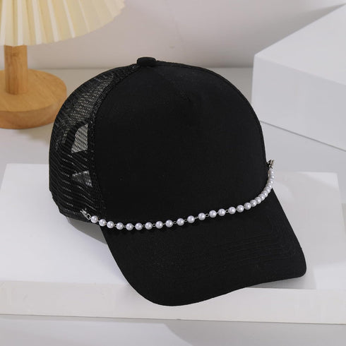 IDesign 3 Pcs Trucket Hat Chains Bill Decoration Trucket Hat Charms DIY Pearl/Turquoise/Metal Chains for Mesh Baseball Cap Accessories Chain for P...