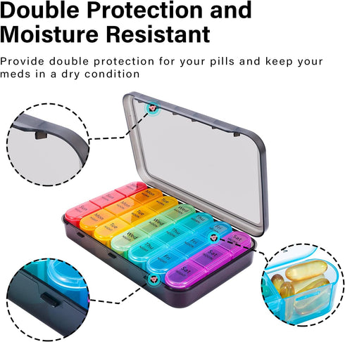 Daviky Pill Organizer 3 Times a Day, Daily Pill Box 7 Day, Weekly Cases Medicine Organizers to Hold Vitamins and Medication...