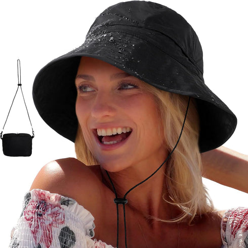 Waterproof Packable Sun Bucket Hat UPF 50+ UV Protection for Men Women Foldable Fishing Hiking Hats Black...