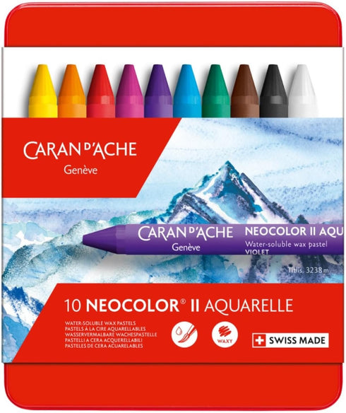 Caran d'Ache Classic Neocolor II Water-Soluble Pastels, 10 Colors...