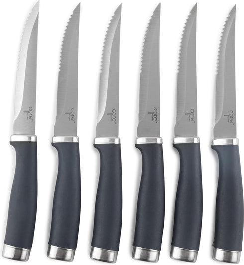 Core Kitchen Set of 6 Essential Grip Steak Knives - Black...