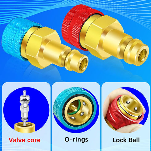 R1234yf to R134a Adapter, 1234yf to 134a Adapter Kit, R1234yf to R134a Conversion Adapters, High/Low Pressure Side R134a Adapter Convert to R1234y...