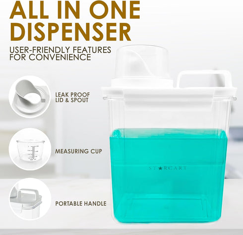 STARCART Laundry Detergent Dispenser (1pk): Mess-Free, Airtight 68oz/2000ml Transparent Dispenser for Laundry Room Organization and Storage...