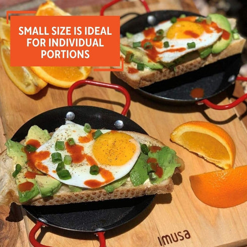 IMUSA USA 6" Carbon Steel Coated Nonstick Paella Pan Handles, Black, Red Hanldes...