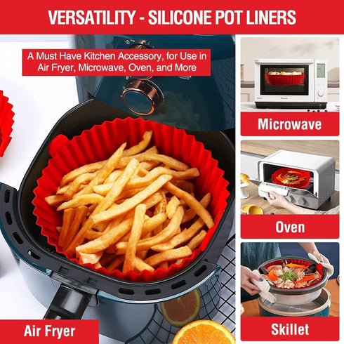 2 Pack Air Fryer Silicone Liners Pot for 3 to 5 QT, Basket Bowl, Replacement of Flammable Parchment Paper, Reusable Baking Tray Oven Accessories, ...