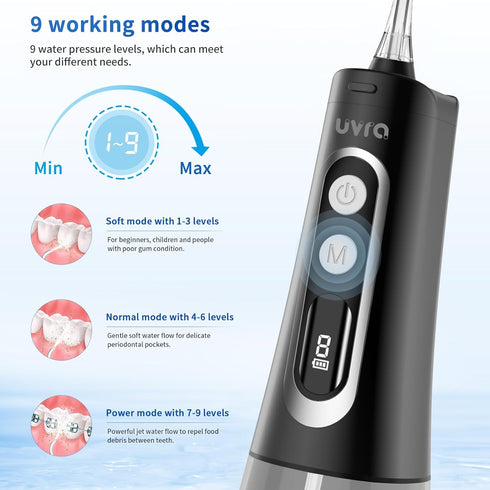 Water Dental Flosser Portable Teeth Cleaner 9 Modes Water Picks 300ml Cordless Oral Irrigator Rechargeable Ipx7 Waterproofe High Pressure for Trav...