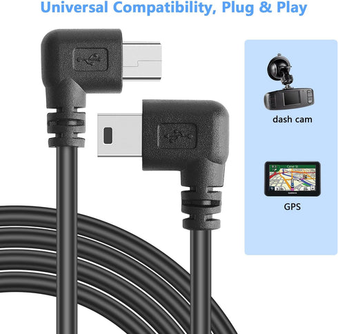 PASOW Mini USB Power Cable 90 Degree Right Angle (No Data Transfer) - USB 2.0 A-Male to Mini-B Car Vehicle Power Suppy Cord for Dash Cam (11.5FT)...