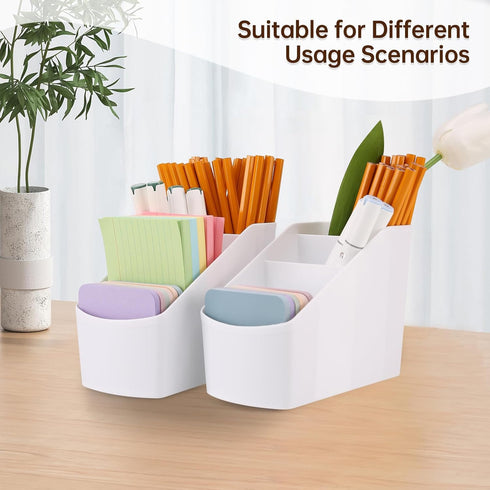 2-Piece Set Plastic Desk Organizer With 8 Slots,Minimalist Multi-purpose Storage for Small Items,White Matte Surface...