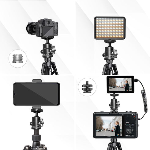 Mini Ball Head, Panoramic Tripod Head DSLR Camera Hot Shoe Mount + 1/4 3/8 Screw, 360° Rotatable Tripod Ball Head Photograph Accessories for Camer...