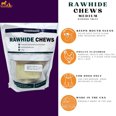 Rawhide Dental Chews, Poultry Flavored Treats for Med Dogs 11lbs-25lbs....