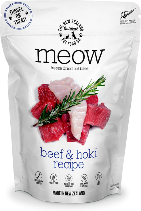 Meow Beef & Hoki Freeze Dried Raw Cat Food, Mixer, or Topper, or Treat - High Protein, Natural, Limited Ingredient Recipe 1.7 oz...