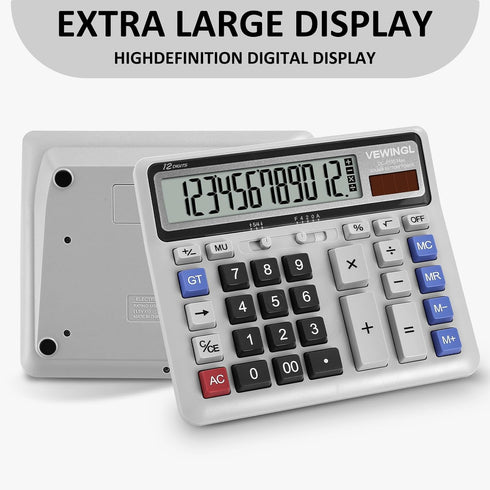Desk Calculator 12 Digit, Large Computer Keys,Desktop Dual Power Battery and Solar, Calculator with Large LCD Display for Office,School, Home & Bu...