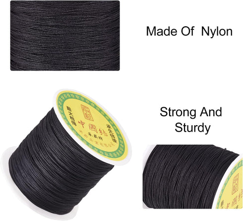 Pandahall 150 Yards Nylon Beading Cord 0.5mm Braided Nylon Thread String Chinese Knotting Cord with Plastic Spool for DIY Craft Jewelry Making (Bl...