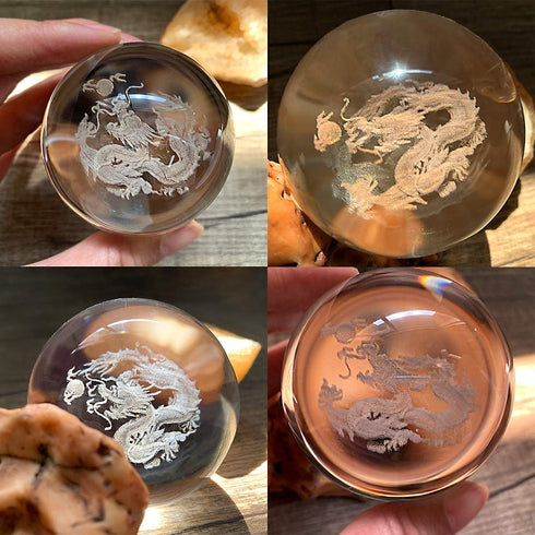 HDCRYSTALGIFTS Crystal 2.4 inch (60mm) Chinese Dragon Crystal Ball with Sliver-Plated Flowering Stand,Fengshui Glass Loong Ball Home Decoration...