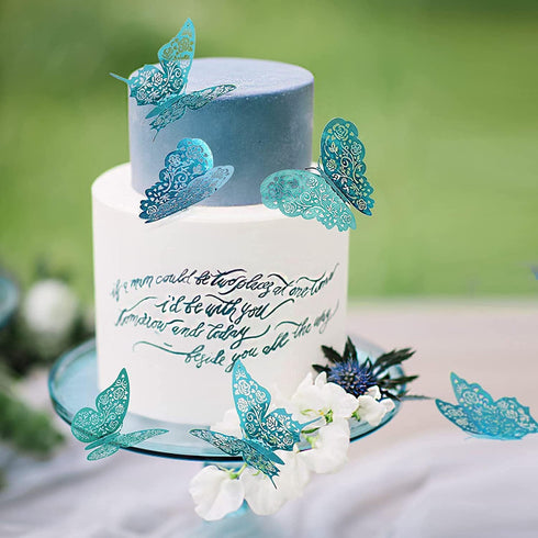 Cheerland Butterfly Wall Decor 3D Teal Room Stickers Removable Turquoise Butterflies Decals Mural Decorations for Girl Bedroom Home Cake Wedding B...