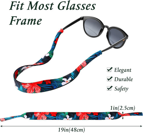 Flutesan 6 Pieces Floating Sunglasses Strap Hawaiian Float Neoprene Eyewear Retainer Summer Glasses Strap Sport Glasses Holder for Men Women...