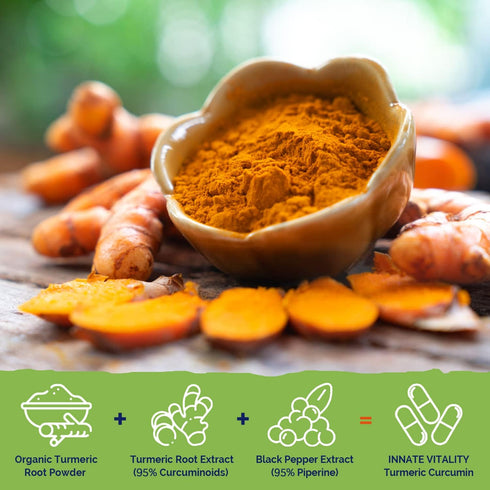 Innate Vitality Turmeric Curcumin Supplement, 1800mg per Serving, with Black Pepper, 95% Curcuminoids, Joint Support, High Absorption, Non-GMO, 90...