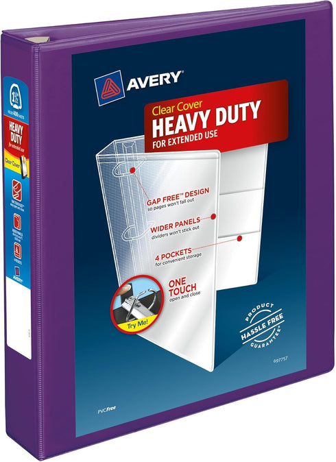Avery Heavy-Duty View 3 Ring Binder, 1.5" One Touch EZD Rings, 1 Purple Binder (79774)...