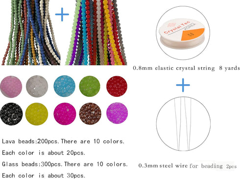 Pamir Tong 500pcs 6mm Bracelet Beads Kit Round Loose Lava Beads Natural Stone & Glass Beads Set for Diffuser Essential Oils Bracelets DIY Jewelry ...