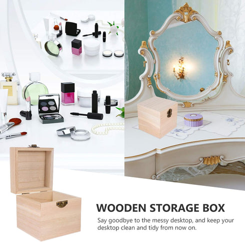 Cabilock Packing Boxes 2pcs Unfinished Square Wood Box DIY Craft Wooden Box Jewelry Ring Box Unpainted Storage Box with Hinged Lid Front Clasp for...