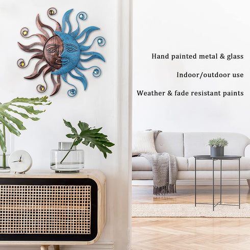 MUMTOP 13.26 Inch Metal Sun Moon Wall Decor, Inspiational Wall Sculpture Hanging Decorations Art for Indoor Outdoor Home Living Room Office Yard G...