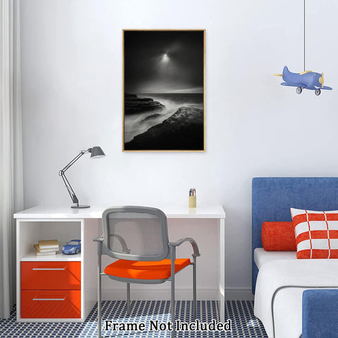 Black And White River And Rock Landscape Canvas Painting Modern Abstract Wall Art Scenery Posters and Prints Wall Decor Unframe Wall Artwork Home ...