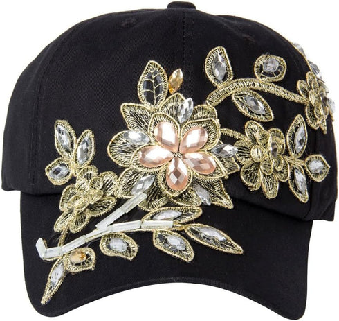 Bling hat, Womens Cute Lace Flowers Baseball Cap with Jewel Rhinestone Bling Hats Jeans Wash Denim Snapback (Black)...