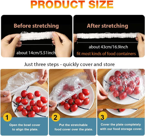 200PCS Plastic Bowl Covers Reusable, Elastic Food Storage Cover Stretch Plastic Wrap for Food, Bowl Covers for Bread Proofing, Food Cover for Fami...