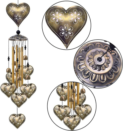 Garden Loving Heart Wind Chimes Outdoor Indoor Decor - with 4 Tubes 6 Bells 7 Hearts Mobile Romantic Wind Catcher, Heart Shaped Windchimes for Hom...