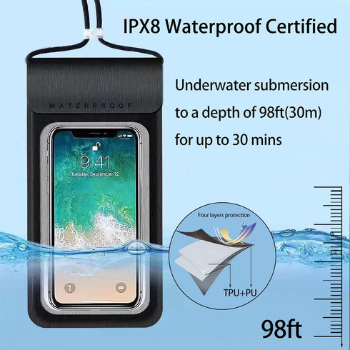 Waterproof Phone Pouch, Large Waterproof Phone Case, Universal Cell Phone Case Dry Bag, Compatible for iPhone, Samsung, All Smartphones Black...