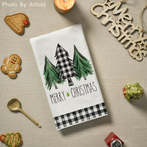 Artoid Mode Buffalo Plaid Truck Trees Kitchen Dish Towels Merry Christmas, 18 x 26 Inch Winter Drying Cloth Tea Towels for Cooking Baking Set of 2...