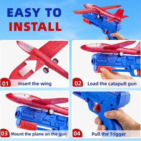 Toy Airplane, 3 Pack Airplane Launcher Toys 2 Flight Mode Glider Plane Outdoor Toys for Kids Ages 3 4 5 6 7 8 9 10 11 12 Year Old Boys & Girls Bir...