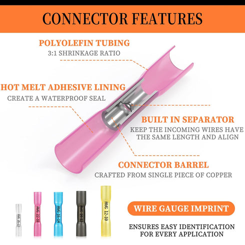 260PCS Heat Shrink Butt Connectors, Camtek 100PCS Solder Seal Wire Connectors & 160PCS Heat Shrink Butt Crimp Connectors Waterproof Electrical Ter...
