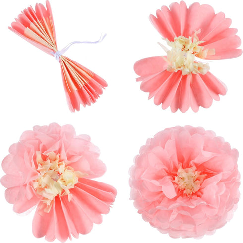 Gejoy 12 Pieces Pink Paper Flowers Tissue Pom Poms Giant Tissue Paper Chrysanth Fiesta Flowers DIY Crafting for Wedding Backdrop Bridal Baby Showe...