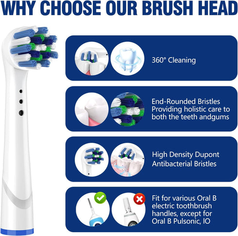 16 Pack Professional Cross Toothbrush Replacement Heads Compatible with Oral B Electric Toothbrush Action Cross Replacement Brush Heads for Multi ...