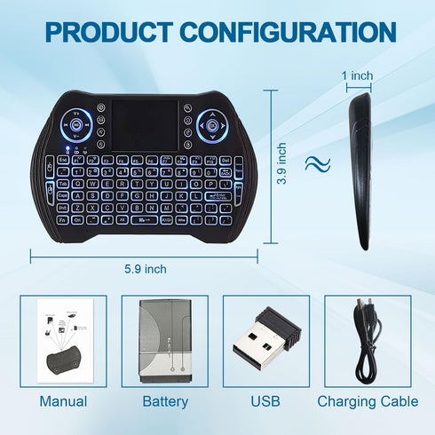 EASYTONE Backlit Mini Wireless Keyboard Touchpad Mouse Combo with Rechargable Li-ion Battery Multi-Media Keys, Handheld Keyboard for Android TV Bo...