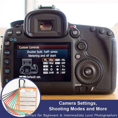 DSLR Cheat Sheet for Canon, Nikon, Sony, Camera Accessories Quick Reference Cards Photography Guides & Tips: Settings, Exposure, Modes, Compositio...