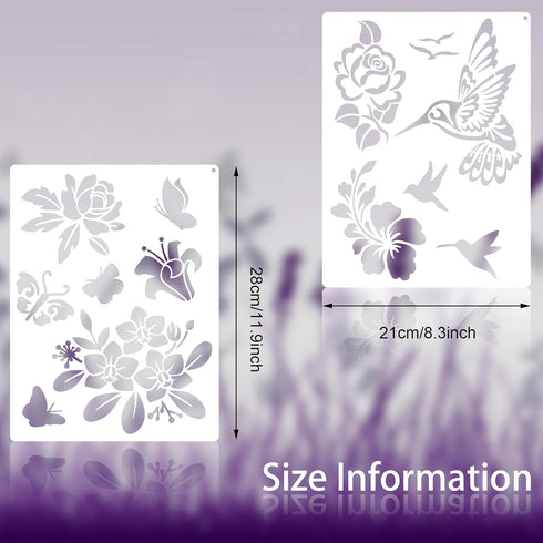6 Pieces Flower Stencil Bee Stencil Butterfly Painting Stencil Template Bird Bee Drawing Template Reusable Painting Stencil and Metal Open Ring fo...