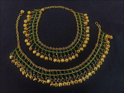 Indian Traditional Ethnic Fashion Bollywood Gold Polish Party-wear Wedding Beads Ghungroo Banjara Payal Anklet for Girls Women...
