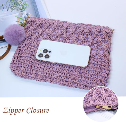 Straw Crossbody Bags Women Summer Woven Shoulder Purse Beach Wristlet Zipper...