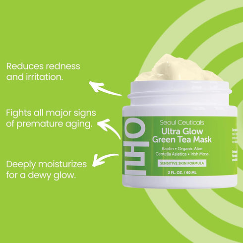 SeoulCeuticals Korean Skin Care Face Mask for Sensitive Skin - Korean Skincare Green Tea Wash Off Masks - K Beauty Face Masks - Aloe Vera Mask + C...