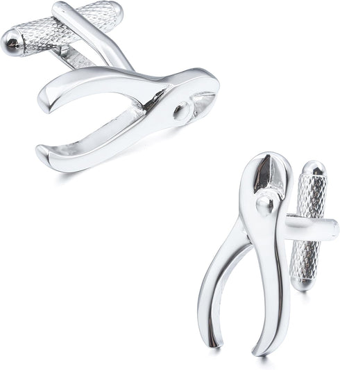 Silver Tone Pliers Cufflinks For Men With Gift Box...