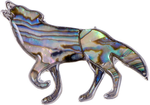 Alilang Silver Tone Abalone Multi Colored Stone Iridescent Wolf Coyote Brooch Pin...
