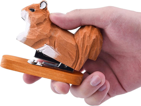 Yoption Wooden Animal Stapler, Squirrel Desktop Stitcher Handmade Wood Carving Statue Sculpture for Children School Office Stationery, includes 10...