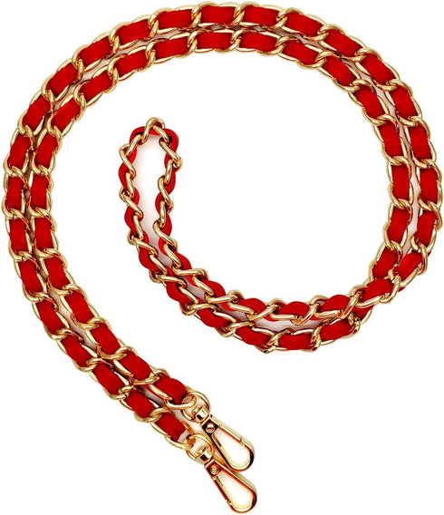 Synthetic Leather Metal Chain Replacement Interchangeable Shoulder Bag Strap Bag Accessories - 47 Inch Red...