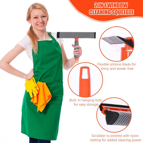 Window Squeegee for Home, 2 in 1 Window Cleaning Car Squeegee Windshield Cleaning Sponge and Silicone Squeegee,Window Cleaner Tool with Extension ...