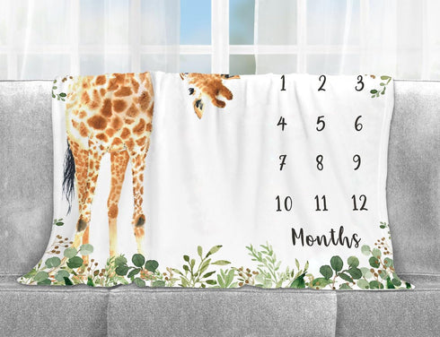 Giraffe Milestone Blanket, Safari Baby Growth Chart Monthly Blanket, Watch Me Grow Jungle Baby Nursery for New Moms Baby Shower(50"x40")...