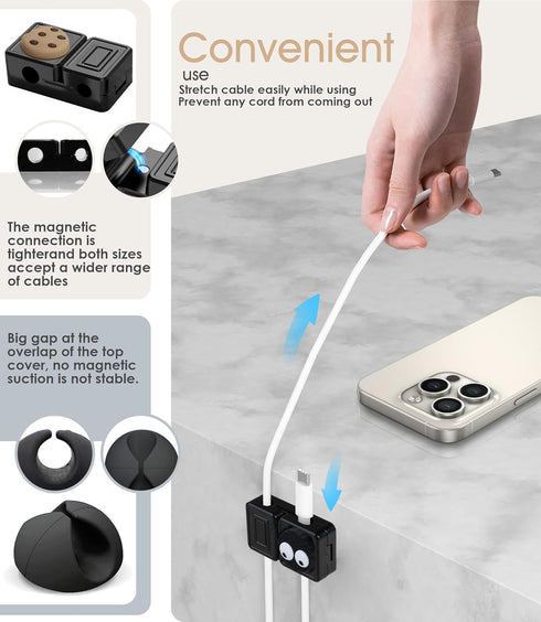 Nearockle 6 Pack Magnetic Cable Clips with Double-Hole, 6-7.5MM Adhesive Cord Organizer Cable Management USB Charger Holder for Home Office Deskto...