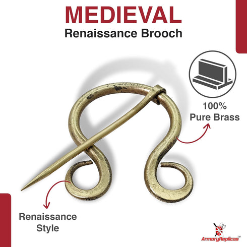 Armory Replicas™ - Hand Forged Pennanular Renaissance Brass Brooch - Iron Brass Medieval Functional Handmade Elegant Cloak Pin Cosplay Costume Dre...